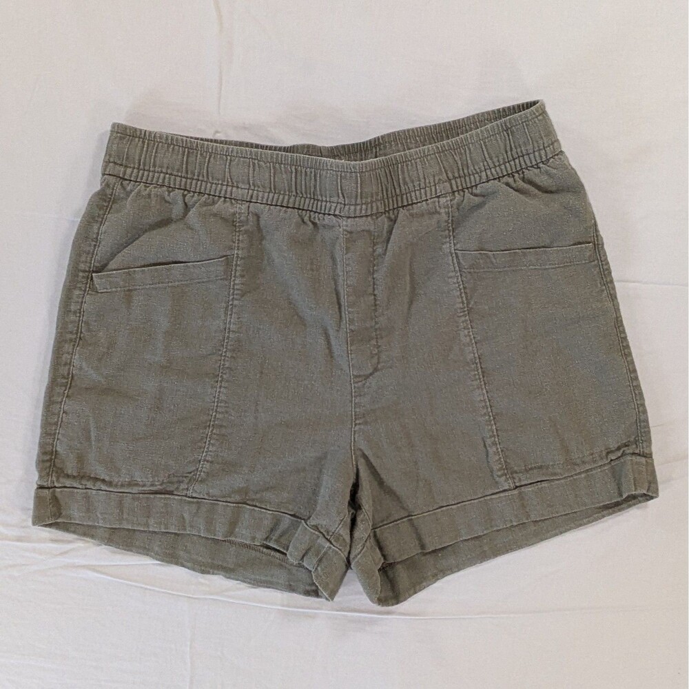 Womens Old Navy Shorts Size Medium Olive Green Drawstring Linen Blend High-Rise